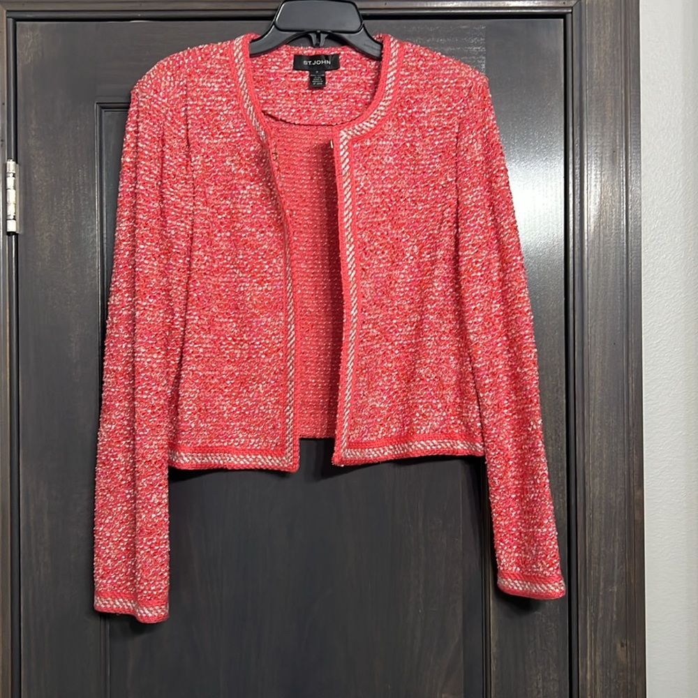 St. John Orange Marled Space Dyed Tweed Knit Jacket Sz 14
